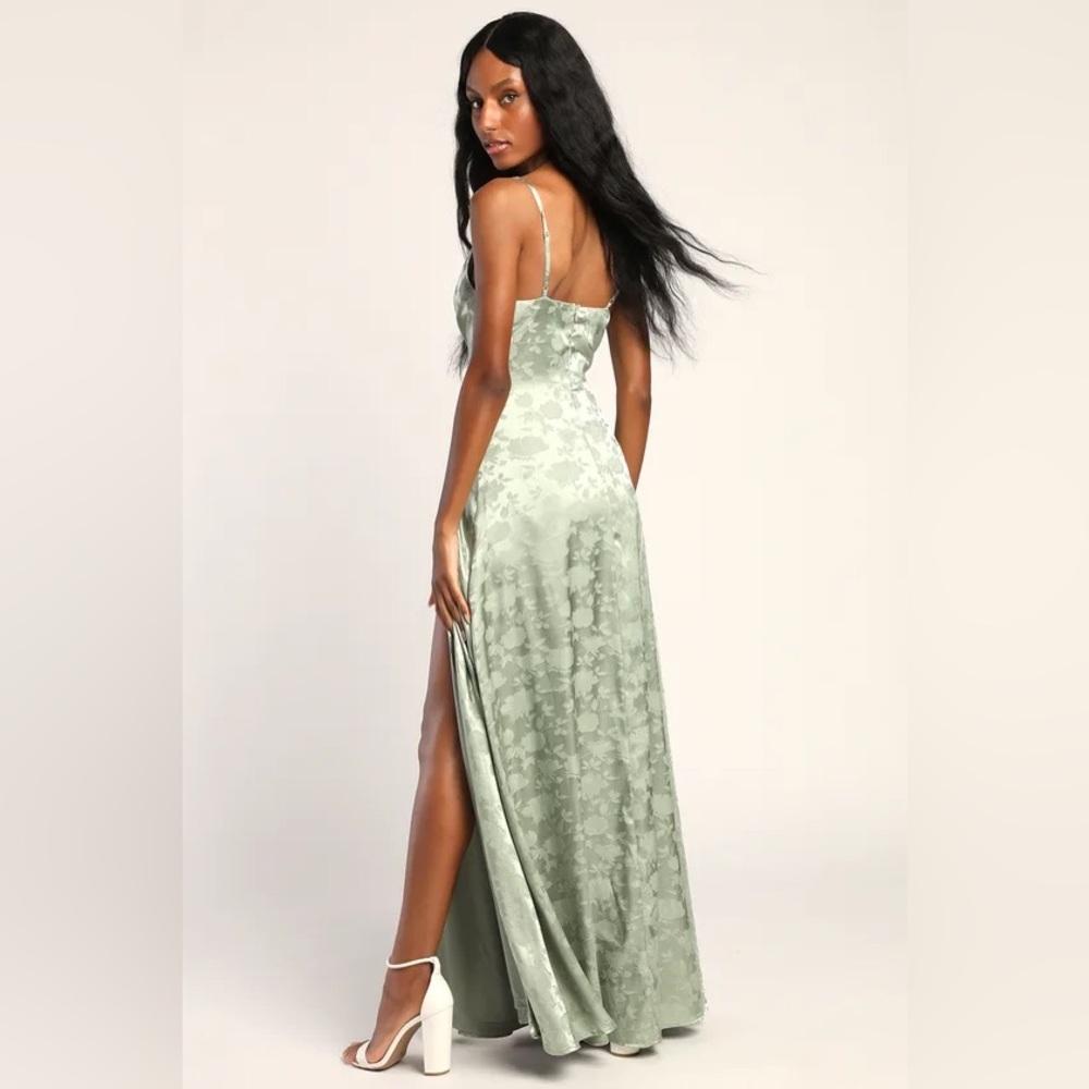 Lulus Sage Green Satin Jacquard Maxi - Size S